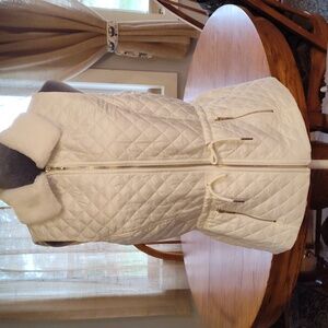 WHBM Quilted Vest W/Fur, Ecru, Sz S